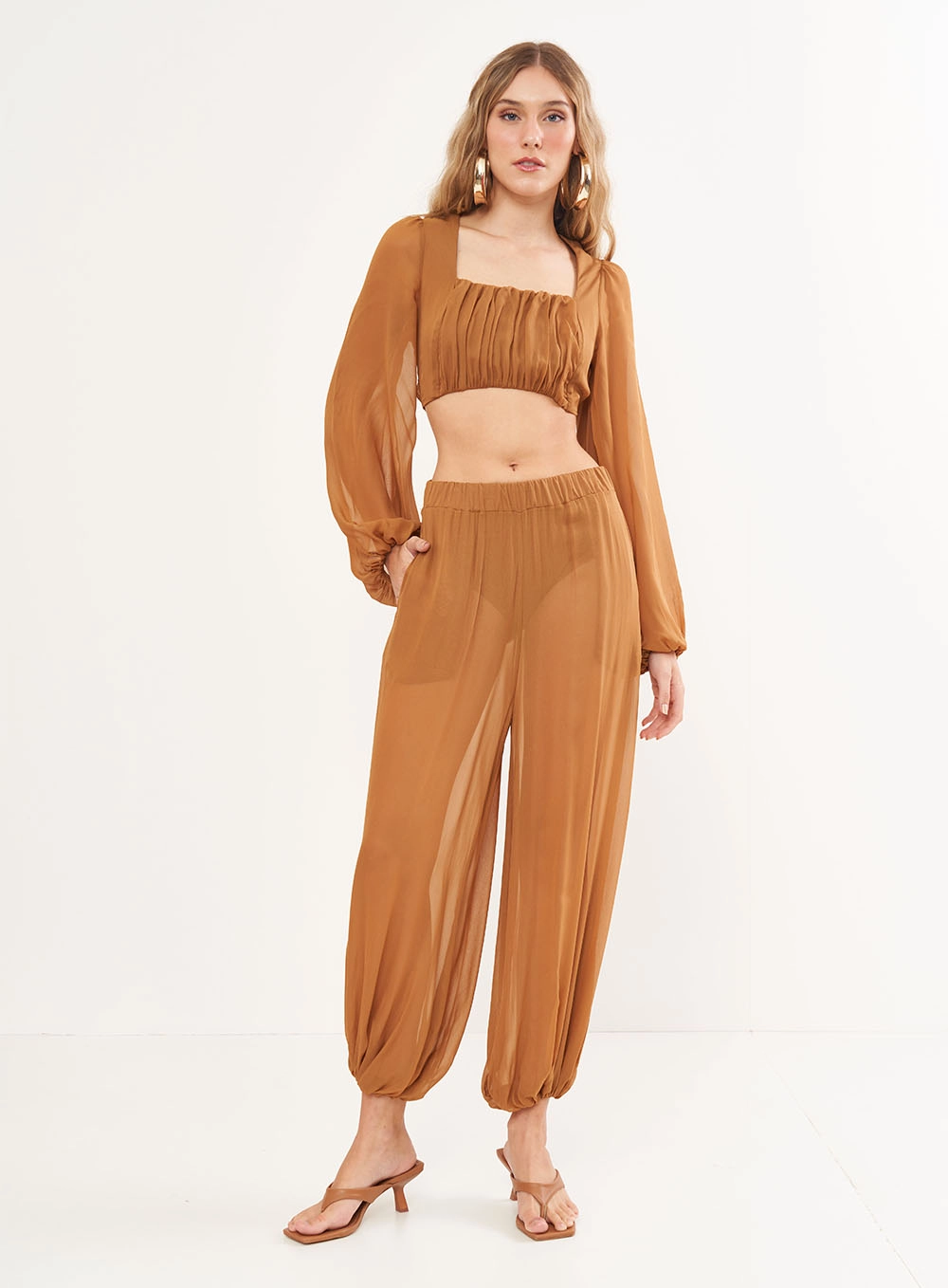 Calça Feminina Em Tule - Jade Marrom Evermore