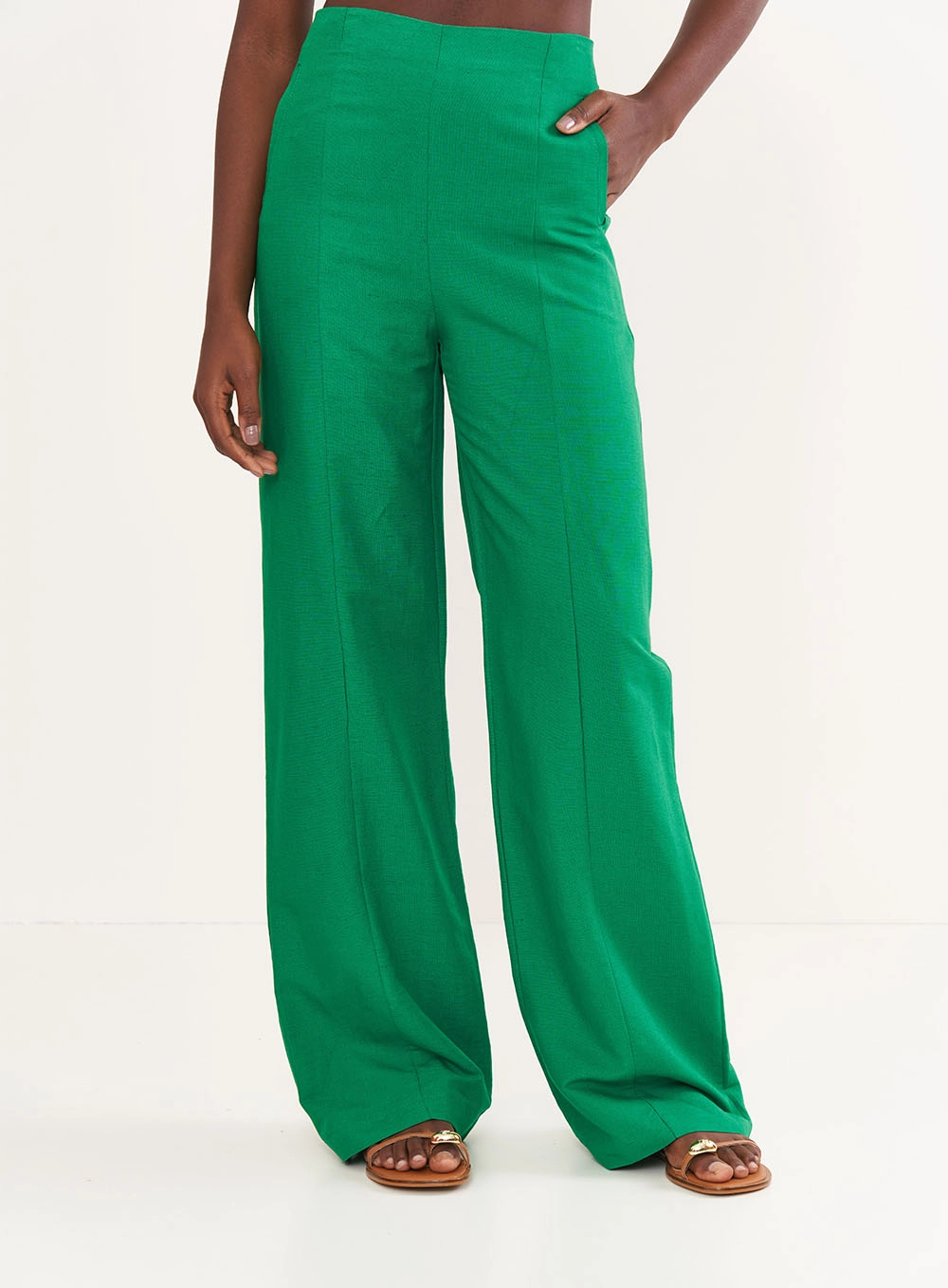 Calça Feminina Linho Reta Verde Vanity