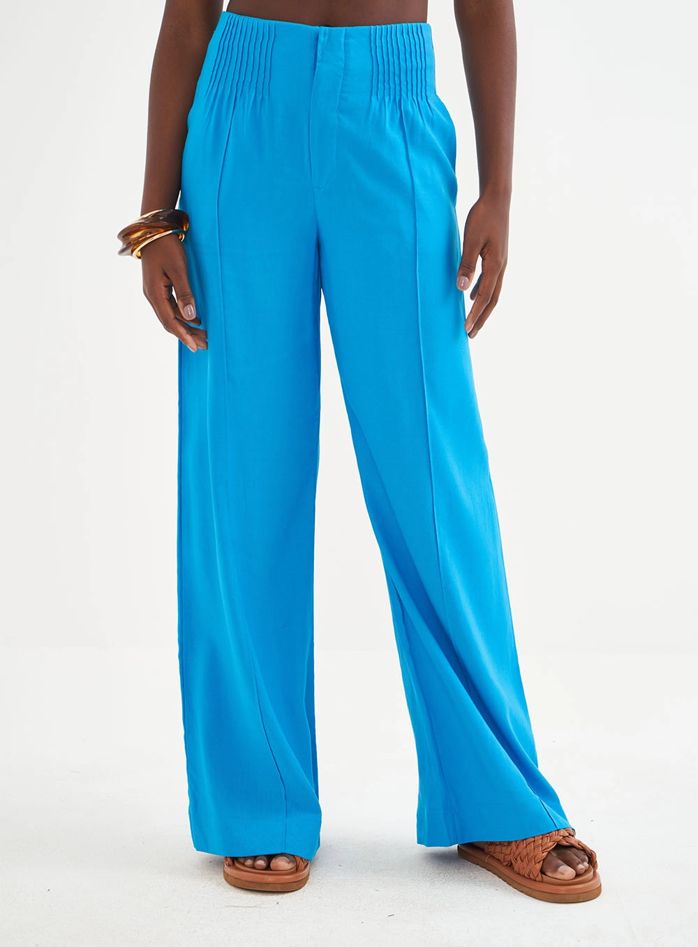 Calça Feminina Em Linho Azul