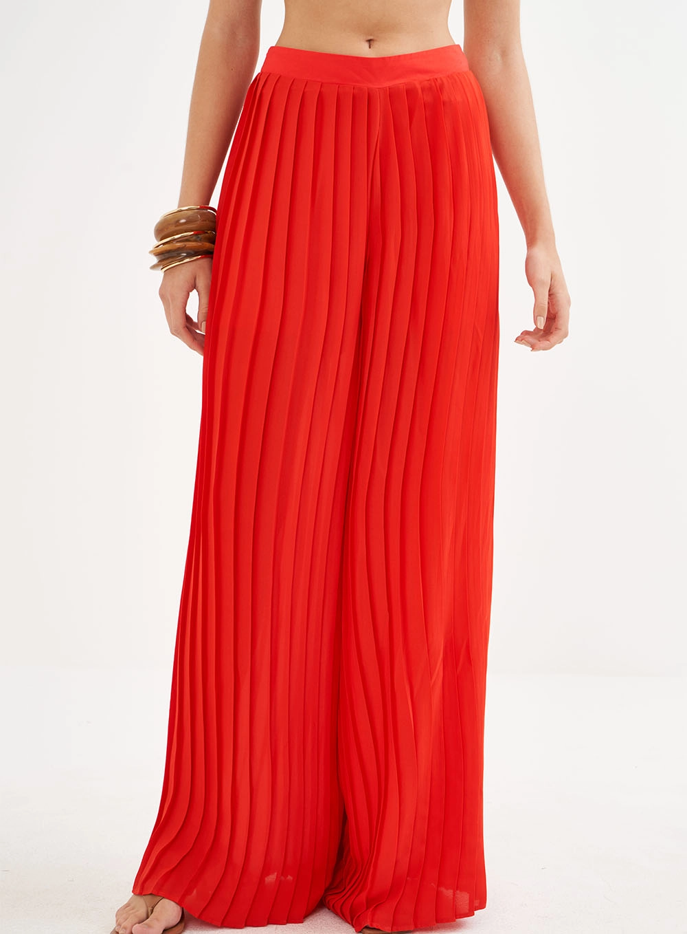 Calça Feminina Plissada Ampla Vermelho