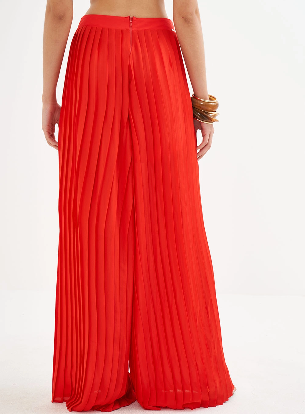 Calça Feminina Plissada Ampla Vermelho