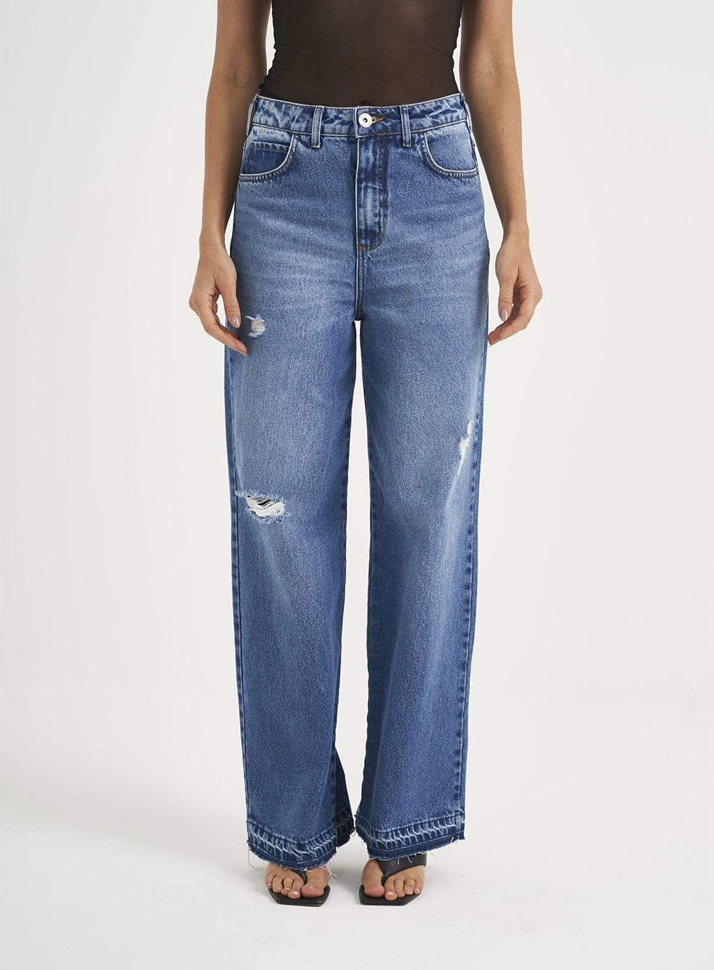 Calça Feminina Jeans Wide Leg Low Bruna Índigo