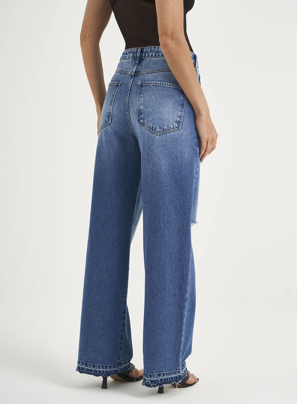 Calça Feminina Jeans Wide Leg Low Bruna Índigo