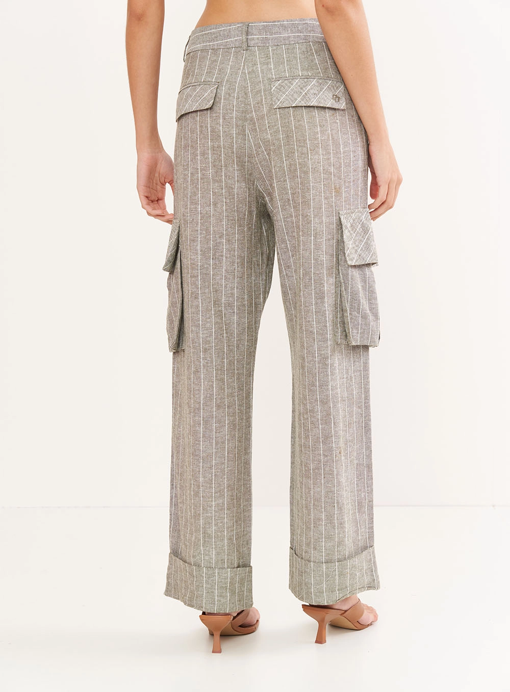 Calça Feminina Cargo Linho Listrada Estampados