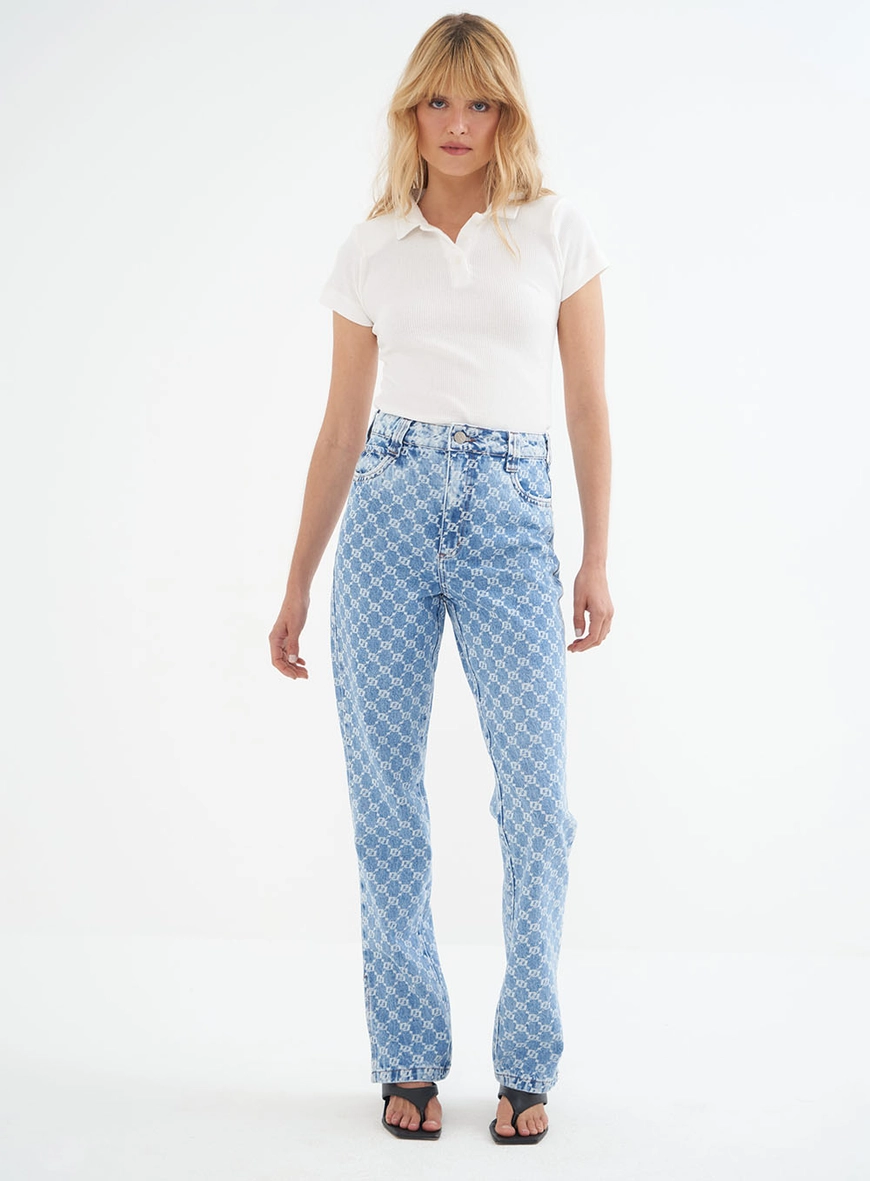 Calça Feminina Jeans Estampada -  Kendall