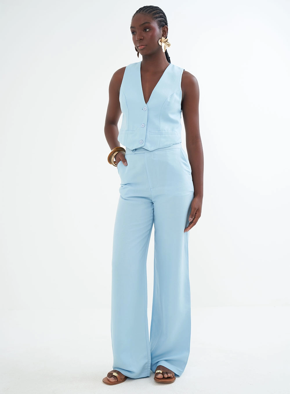 Calça Feminina Alfaiataria Em Linho - Riviera Azul