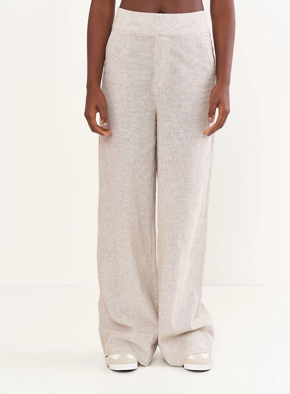 Calca Feminina Linho Listrada Pantalona Estampados