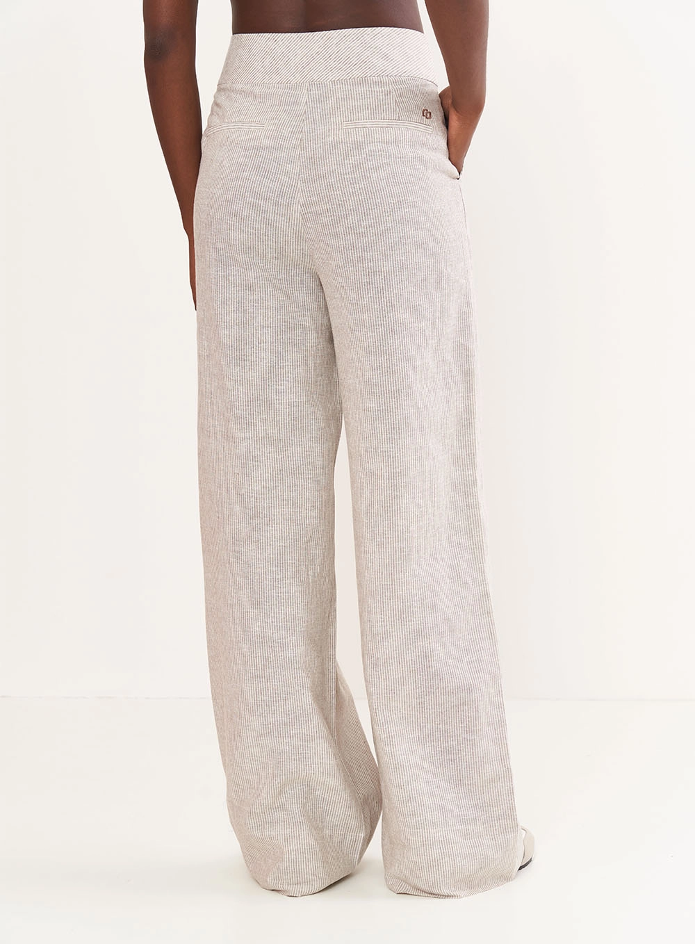 Calca Feminina Linho Listrada Pantalona Estampados