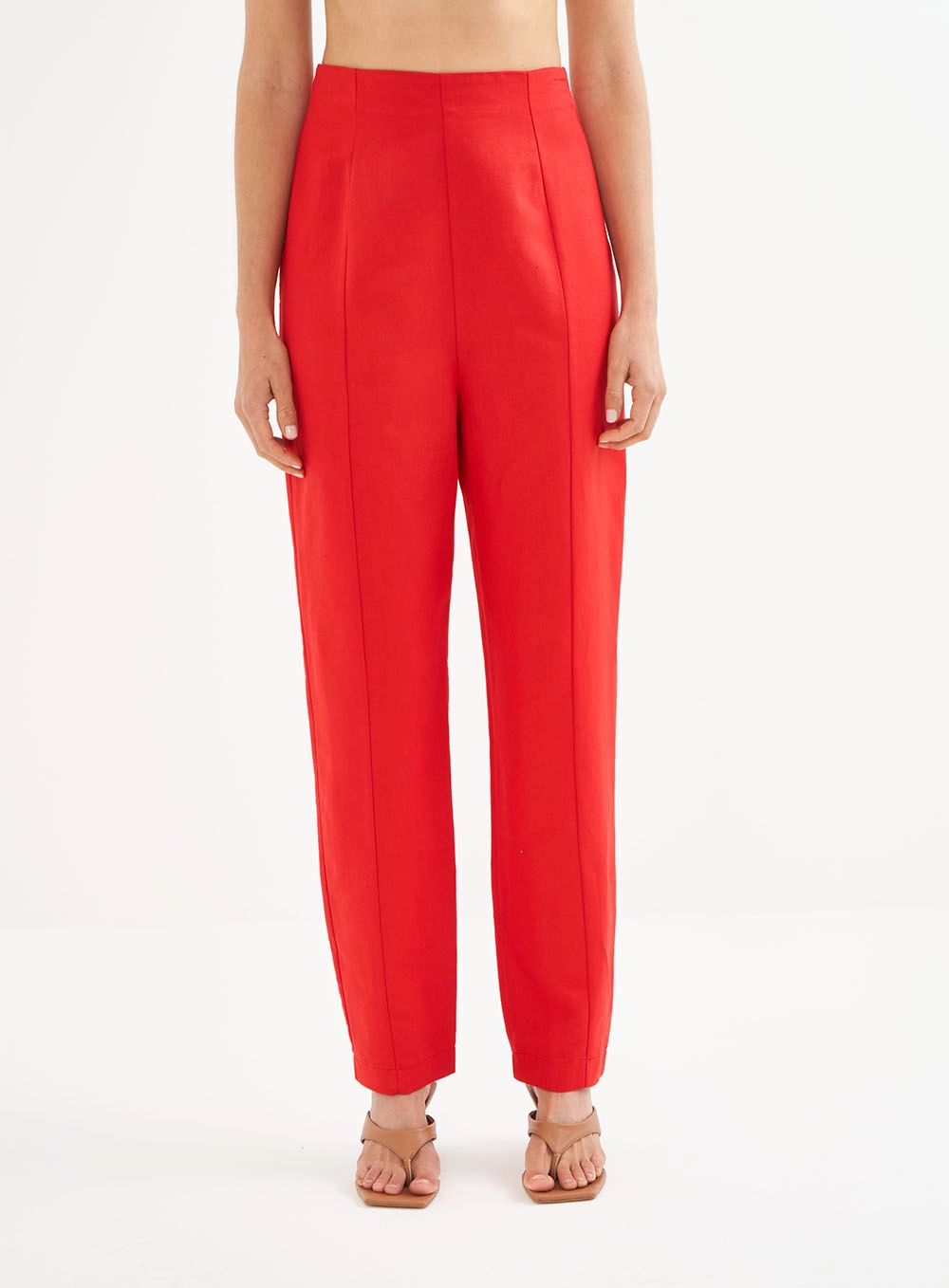 Calça Feminina Alfaiataria Em Linho Vermelho