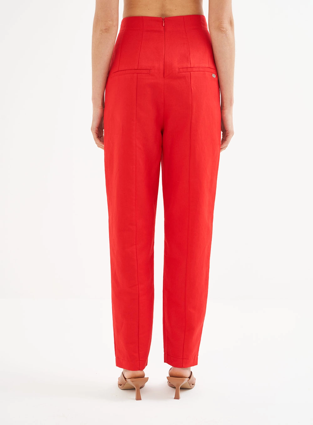 Calça Feminina Alfaiataria Em Linho Vermelho