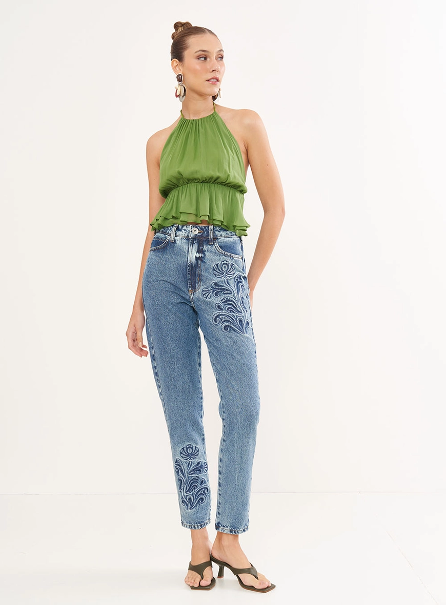Calça Feminina Jeans Bruna Com Bordado
