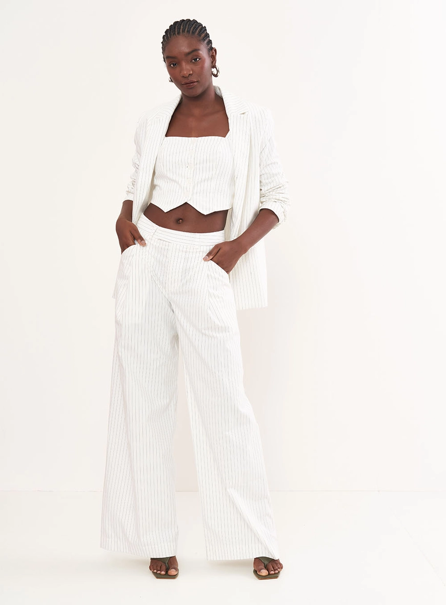 Calça Listrada Pantalona Alfaiataria
