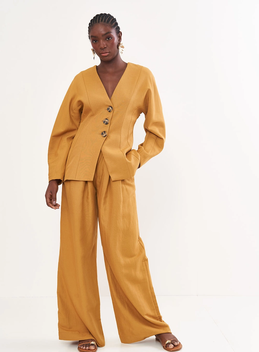 Calça Feminina Alfaiataria Pantalona Em Linho