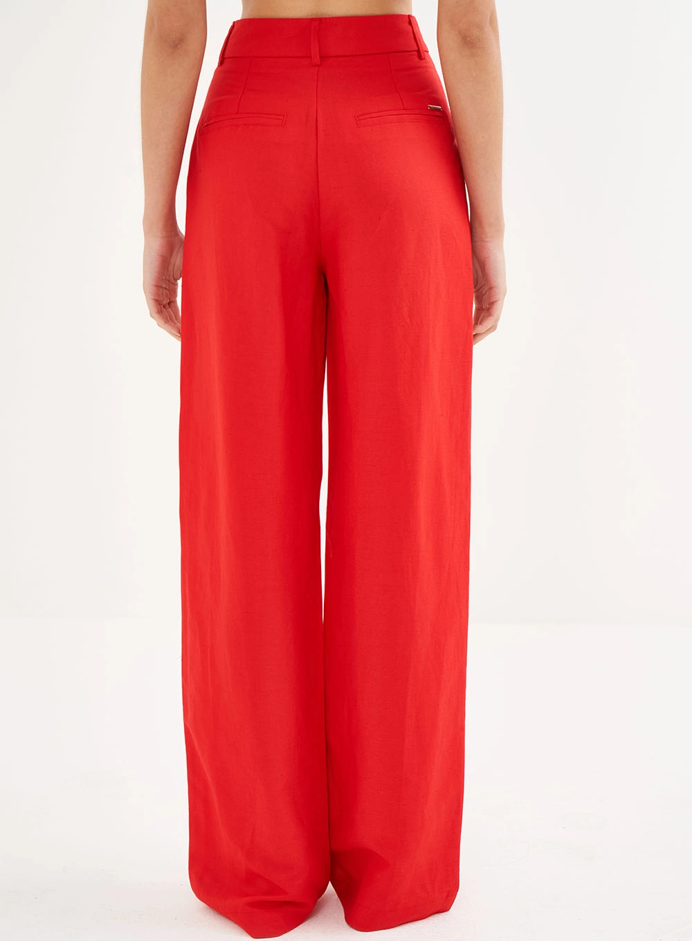 Calça Feminina Alfaiataria Em Linho Vermelho