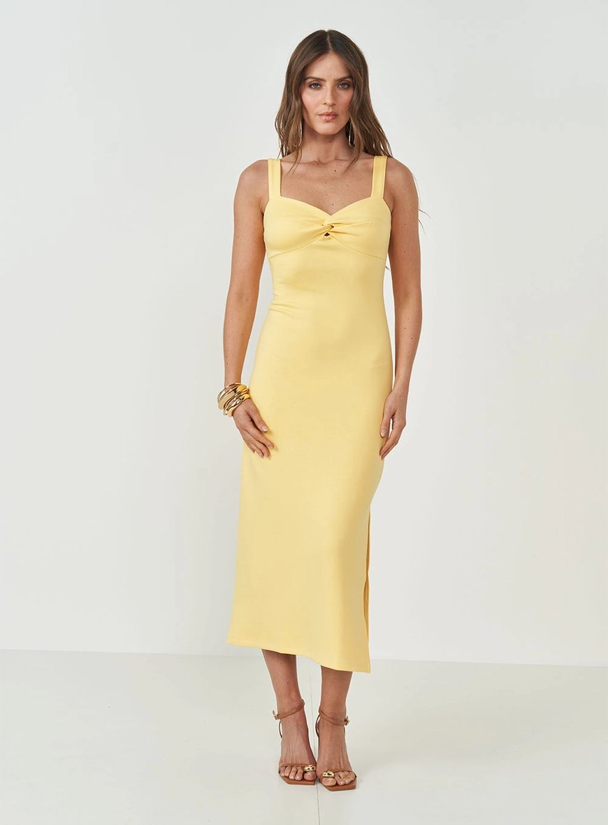 Vestido Midi Slim Com Torção