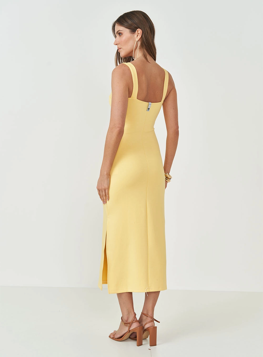 Vestido Midi Slim Com Torção Amarelo