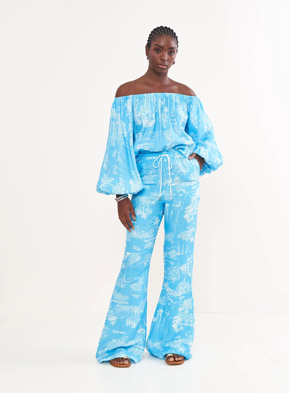 Calça Linho Flare Estampada Estampados