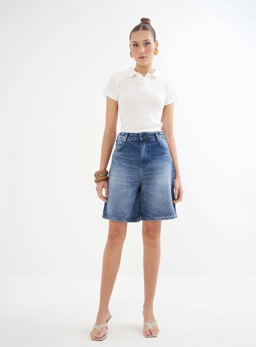Bermuda Feminina Jeans Com Aplicação - Gigi