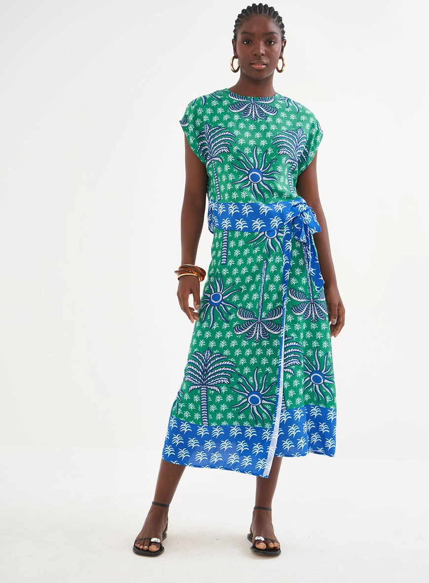 Saia Midi Estampada Com Transpasse