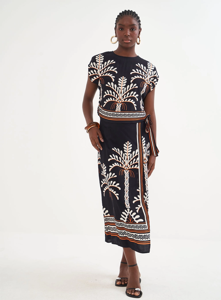 Saia Midi Estampada Com Transpasse