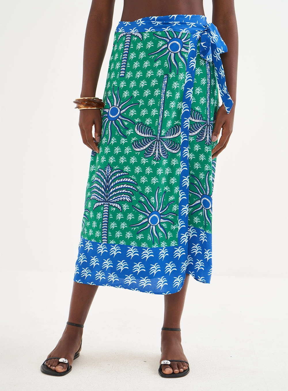 Saia Midi Estampada Com Transpasse Estampados