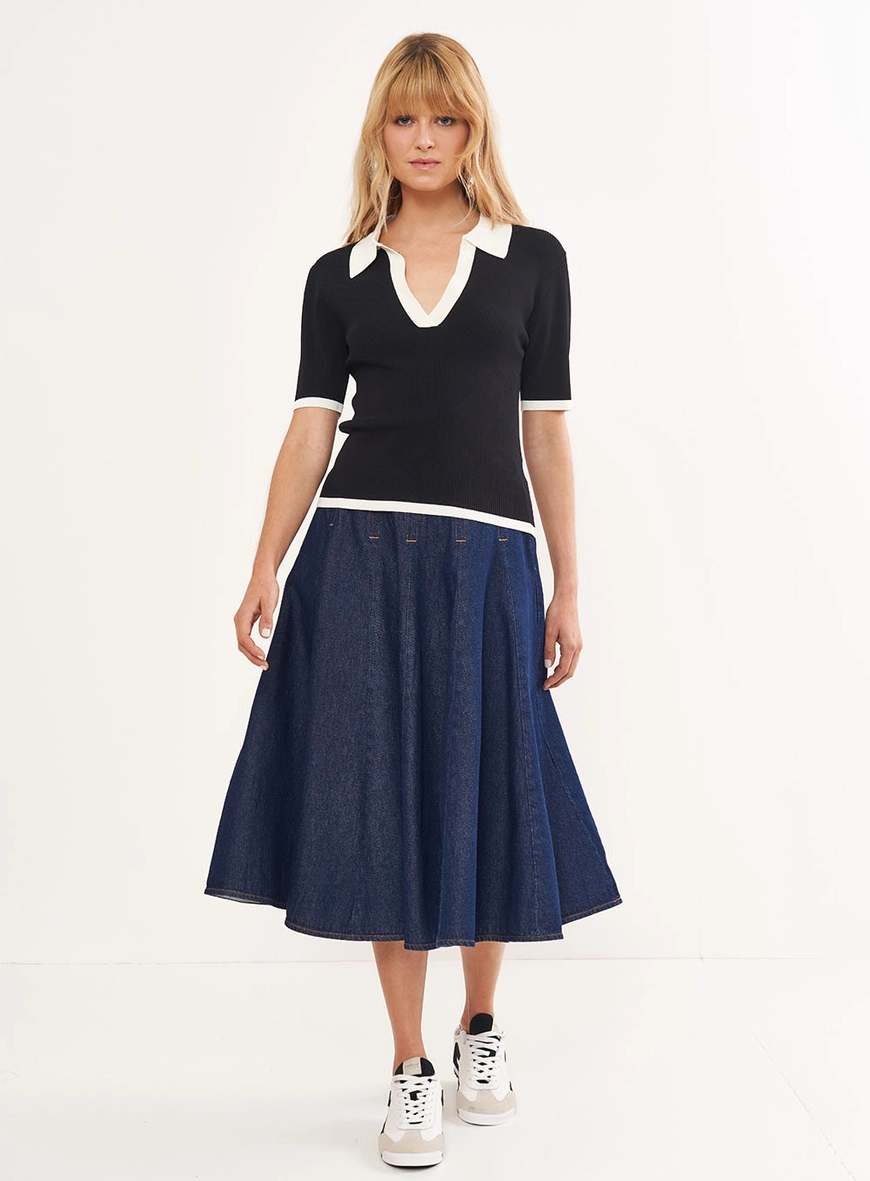 Saia Jeans Midi Evasê
