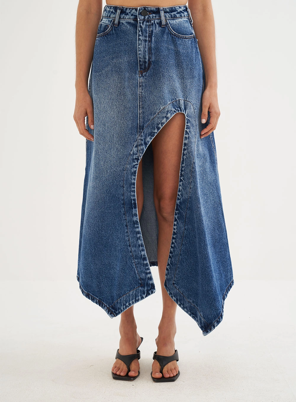 Saia Jeans Midi Com Max Fenda - Joana Índigo