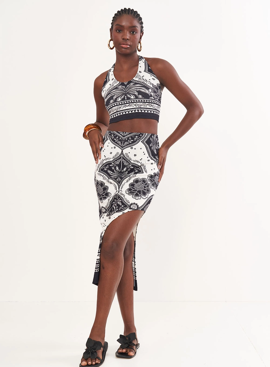 Saia Estampada Com Max Abertura Lateral