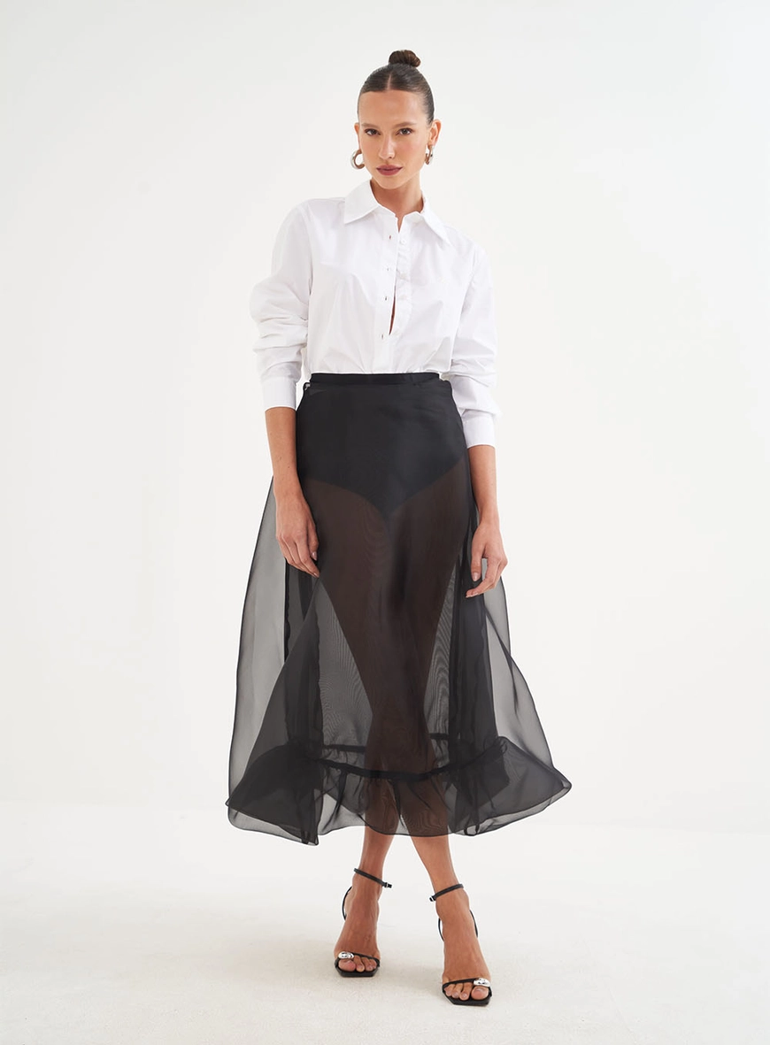Saia Midi Em Tule Balonê