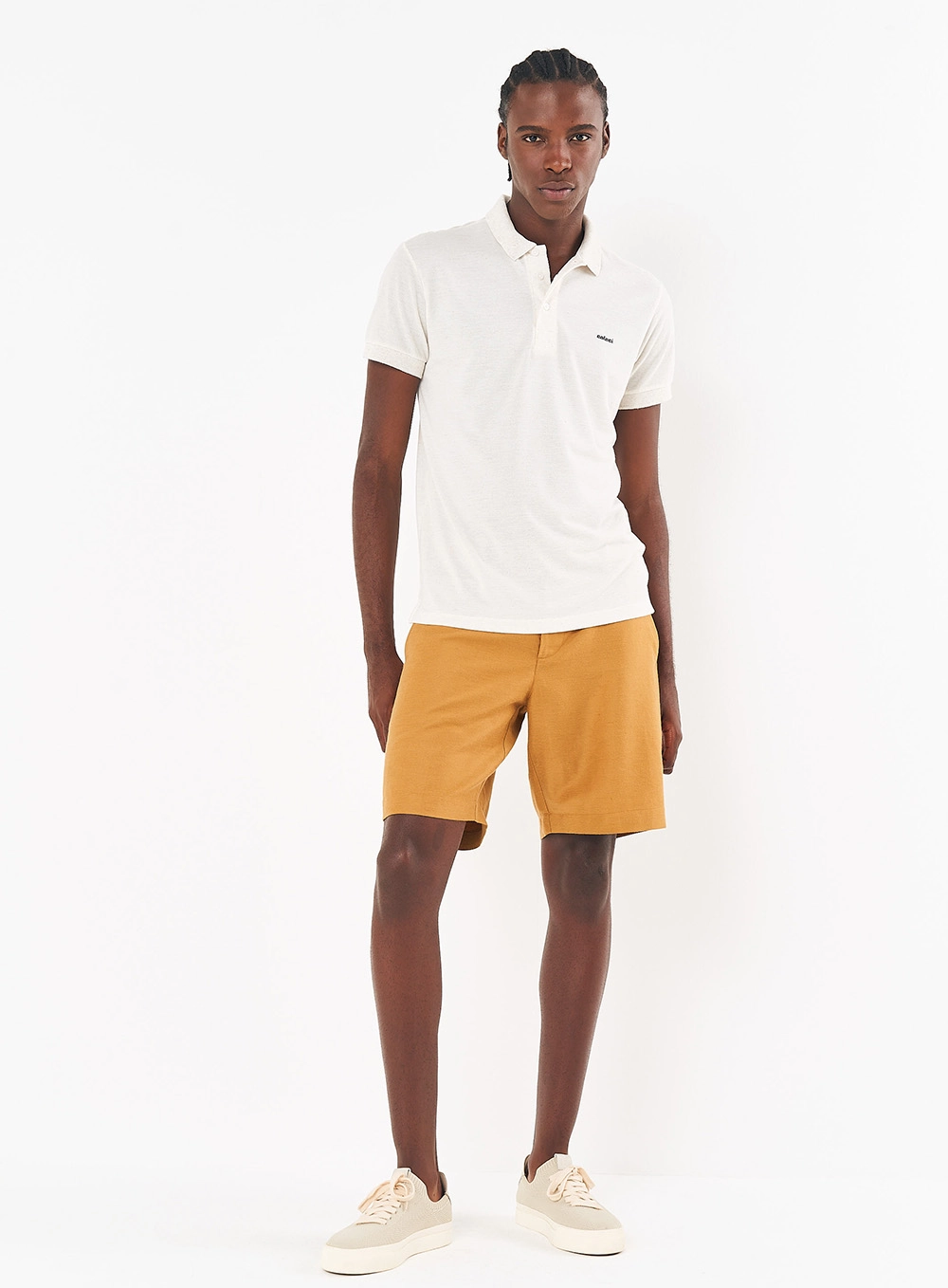 Polo Masculina Em Linho Off White