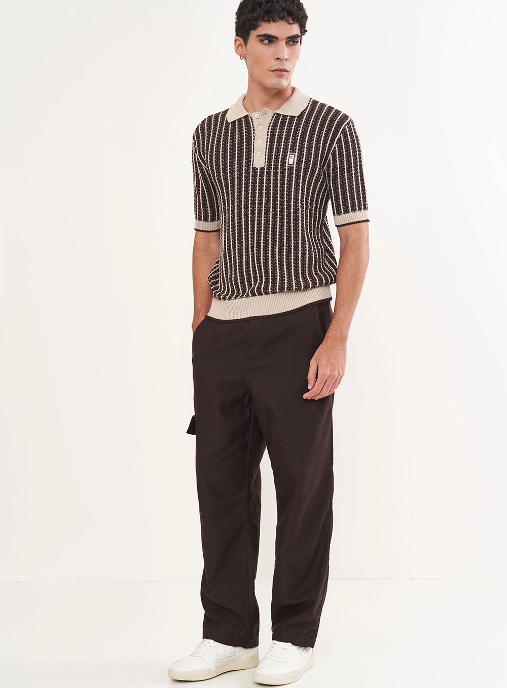 Polo Masculina Em Tricô Listrada Estampados