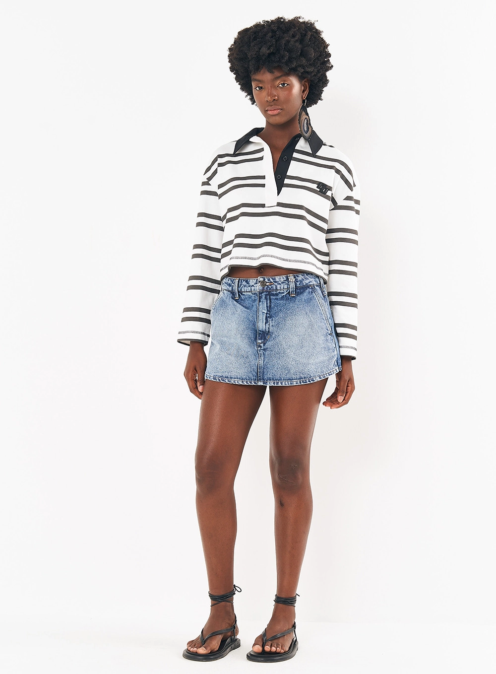 Polo Feminina Manga Longa Com Listras Off Shell