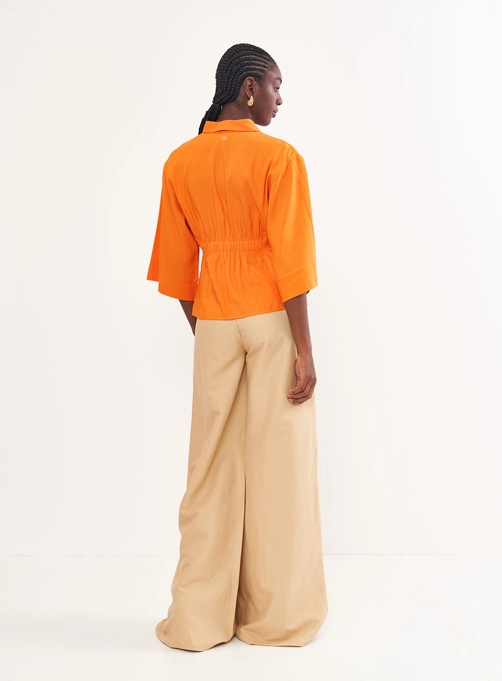 Camisa Feminina Em Linho Evasê Laranja