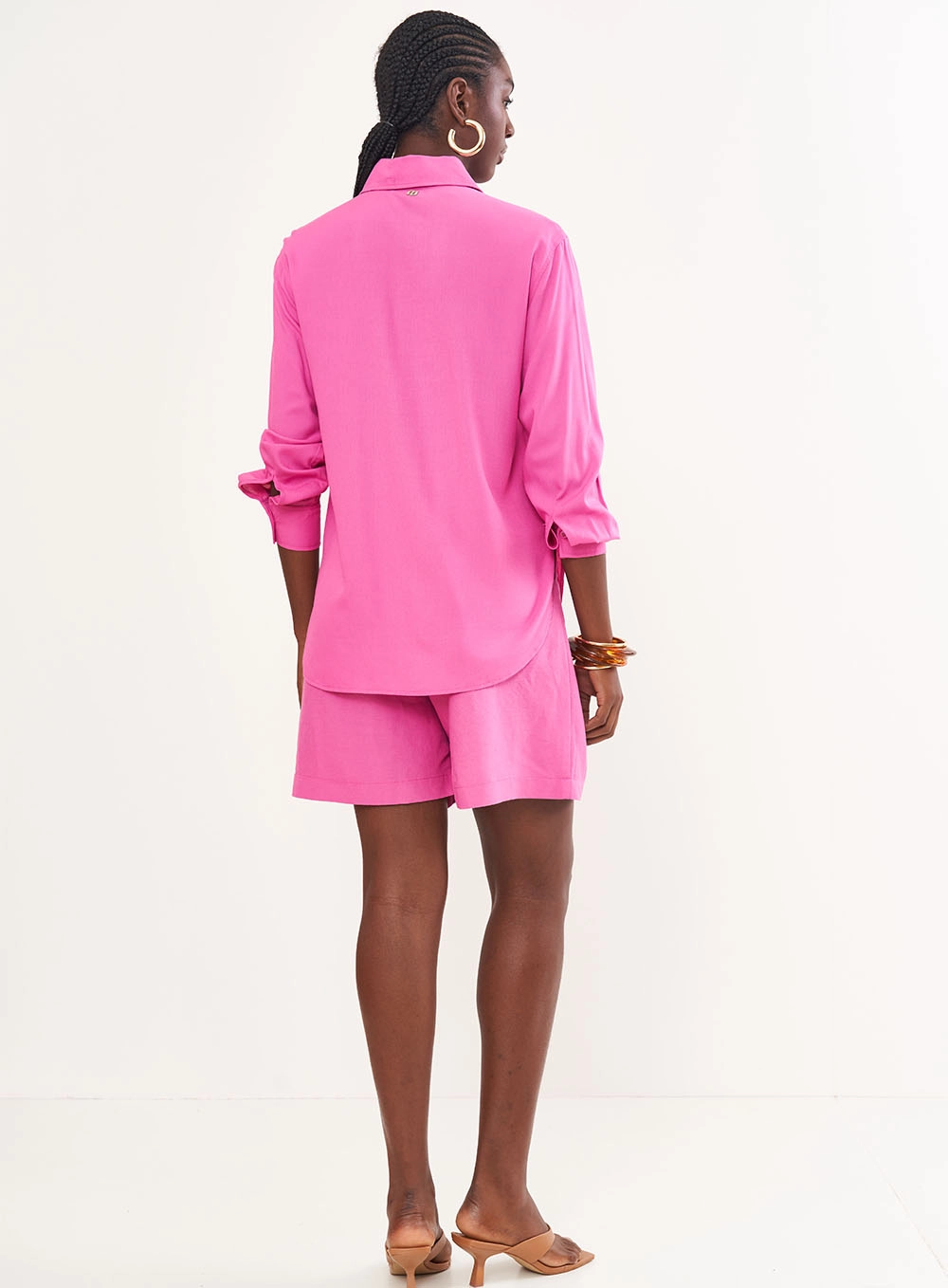 Camisa Feminina Em Alfaiataria Manga Longa Rosa