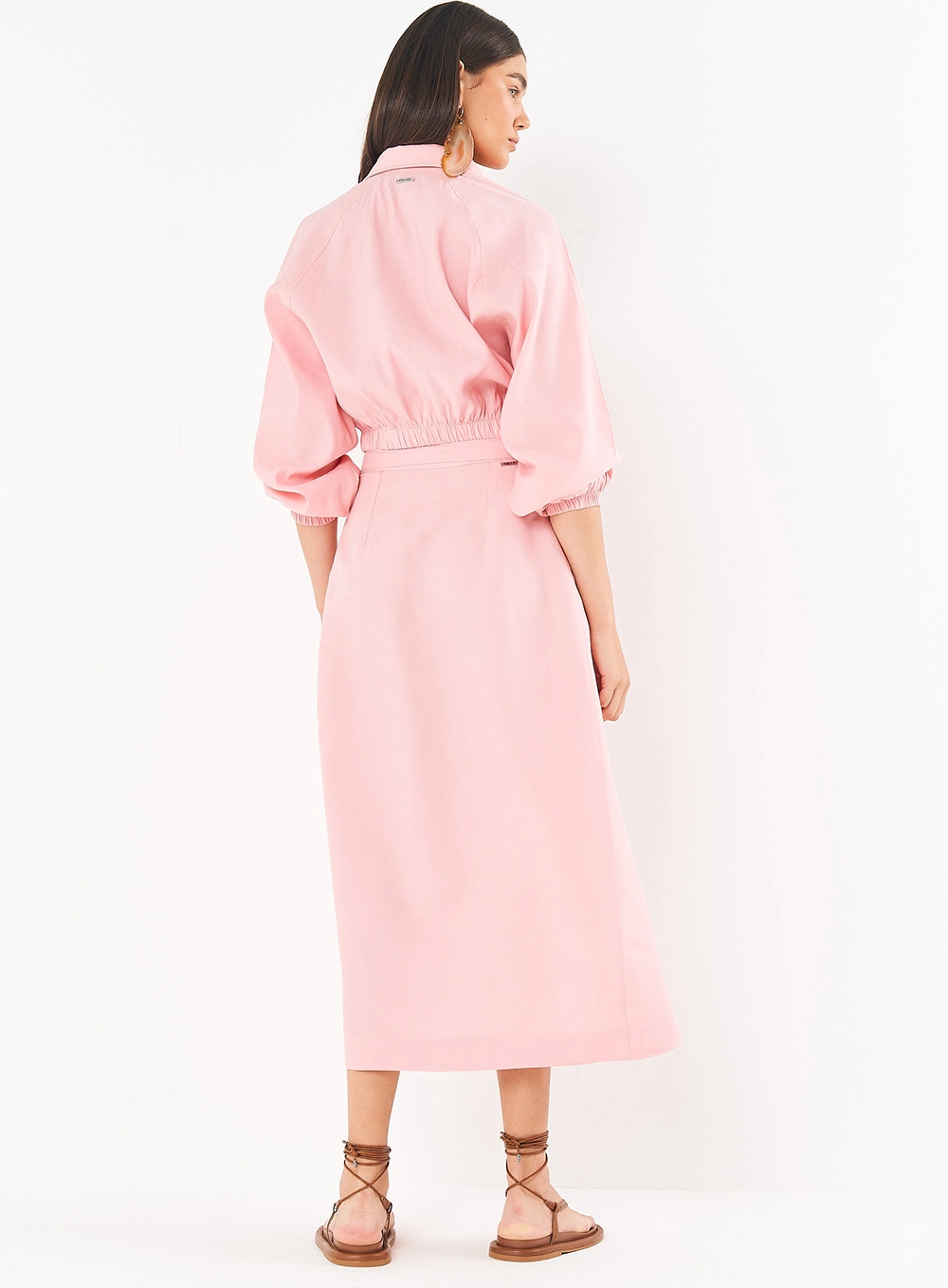 Camisa Feminina Linho E Cós Com Elástico Rosa