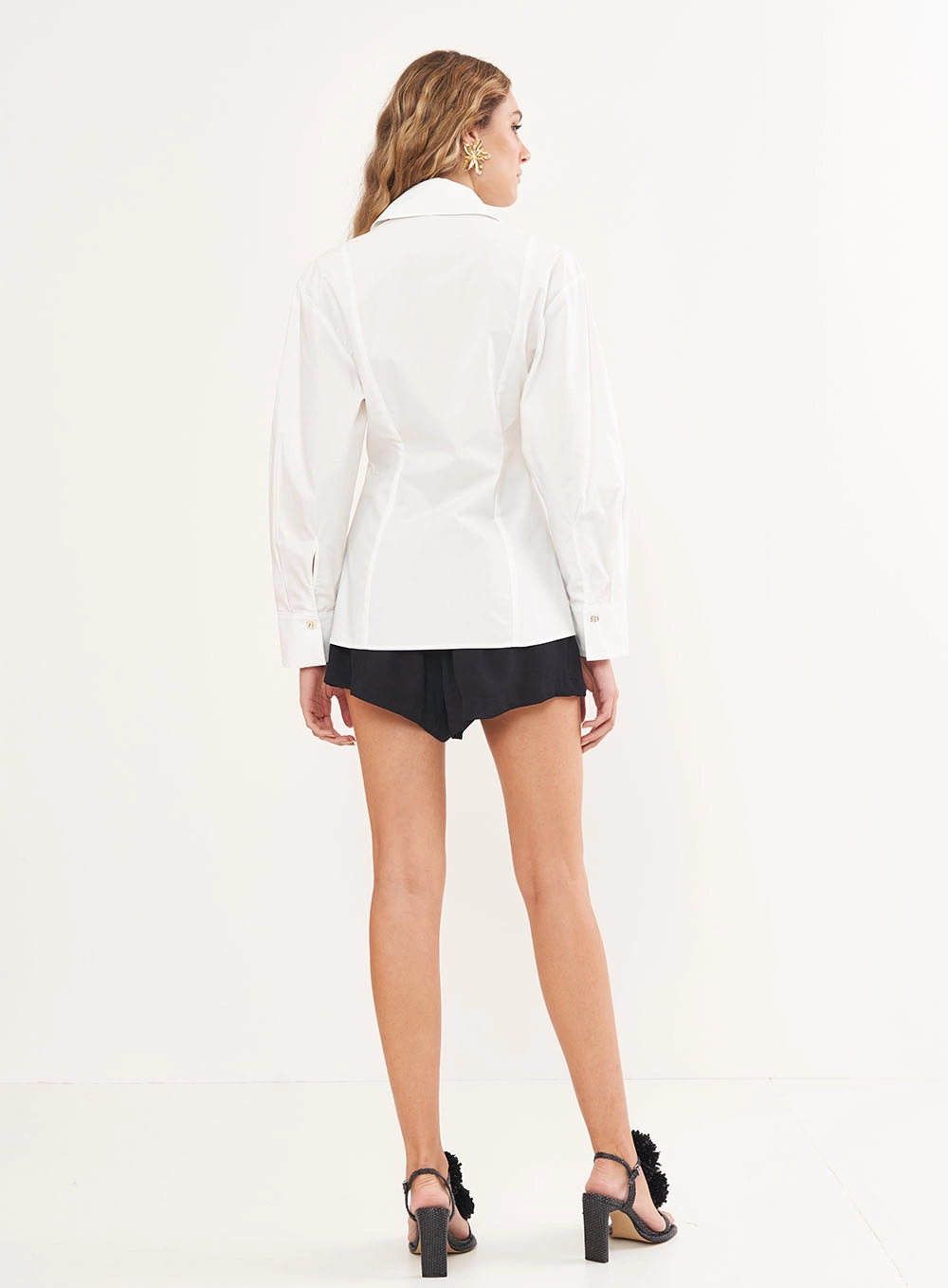 Camisa Feminina Manga Longa Com Detalhe Drapeado Off Shell