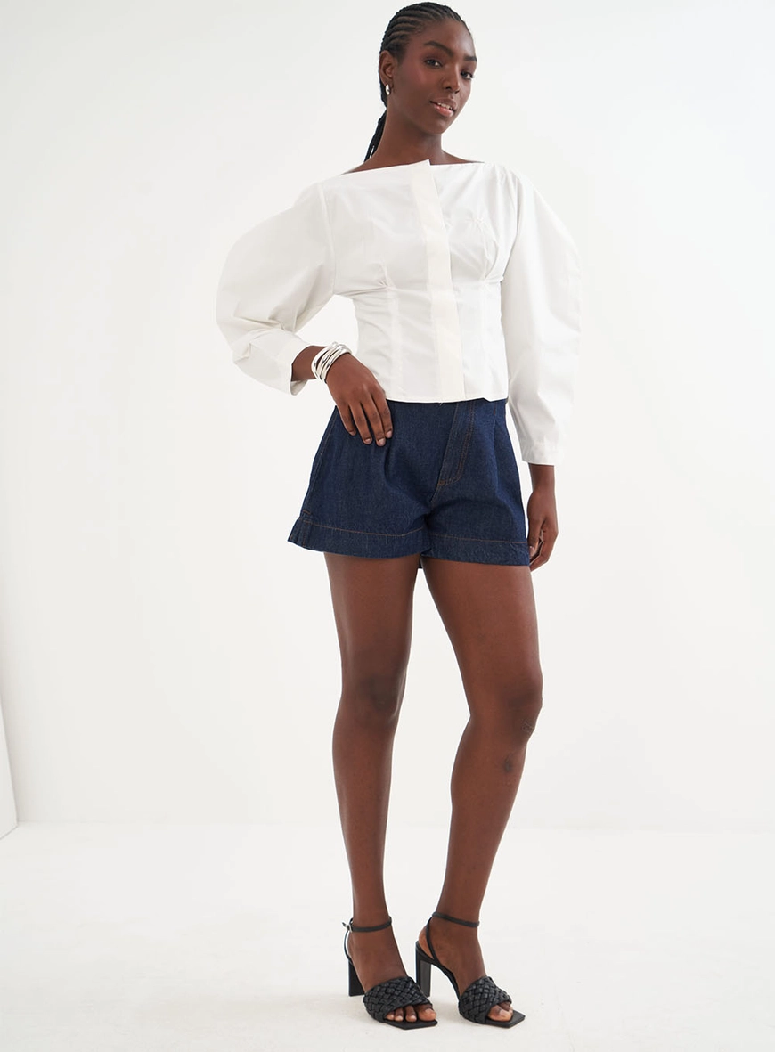 Camisa Feminina Alfaiataria Mangas Bufantes