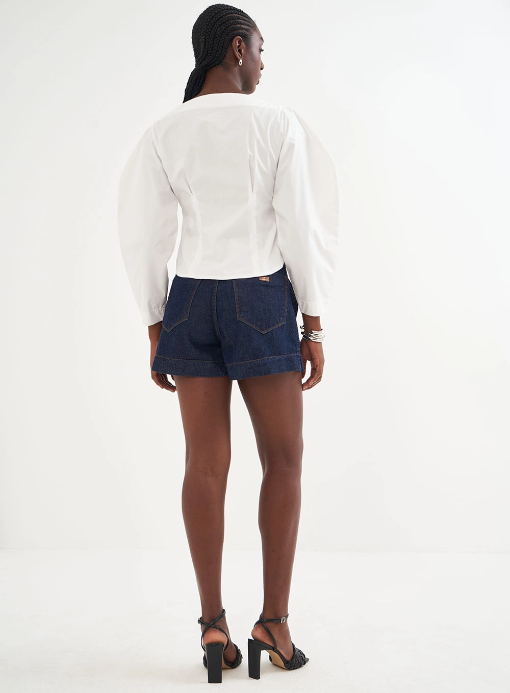 Camisa Feminina Alfaiataria Mangas Bufantes Off Shell