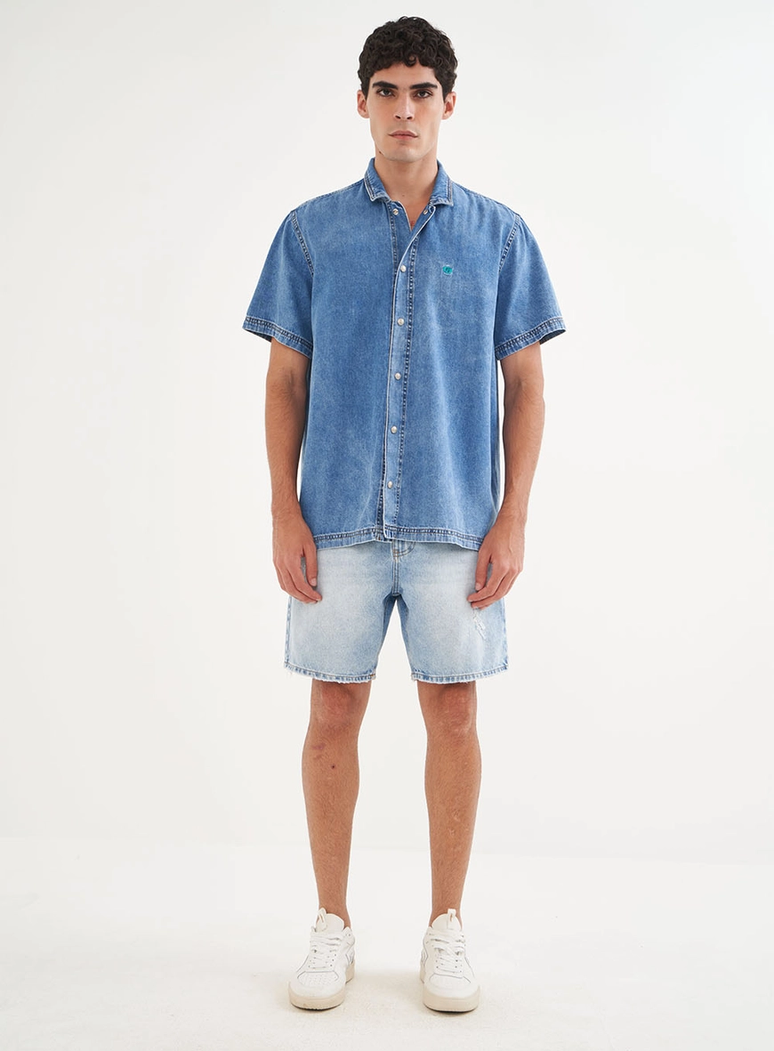 Camisa Masculina Jeans Reta
