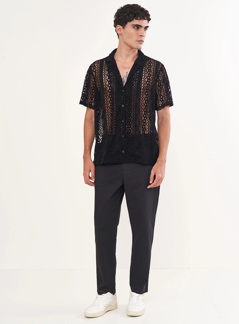 Camisa Masculina Em Renda Box Preto