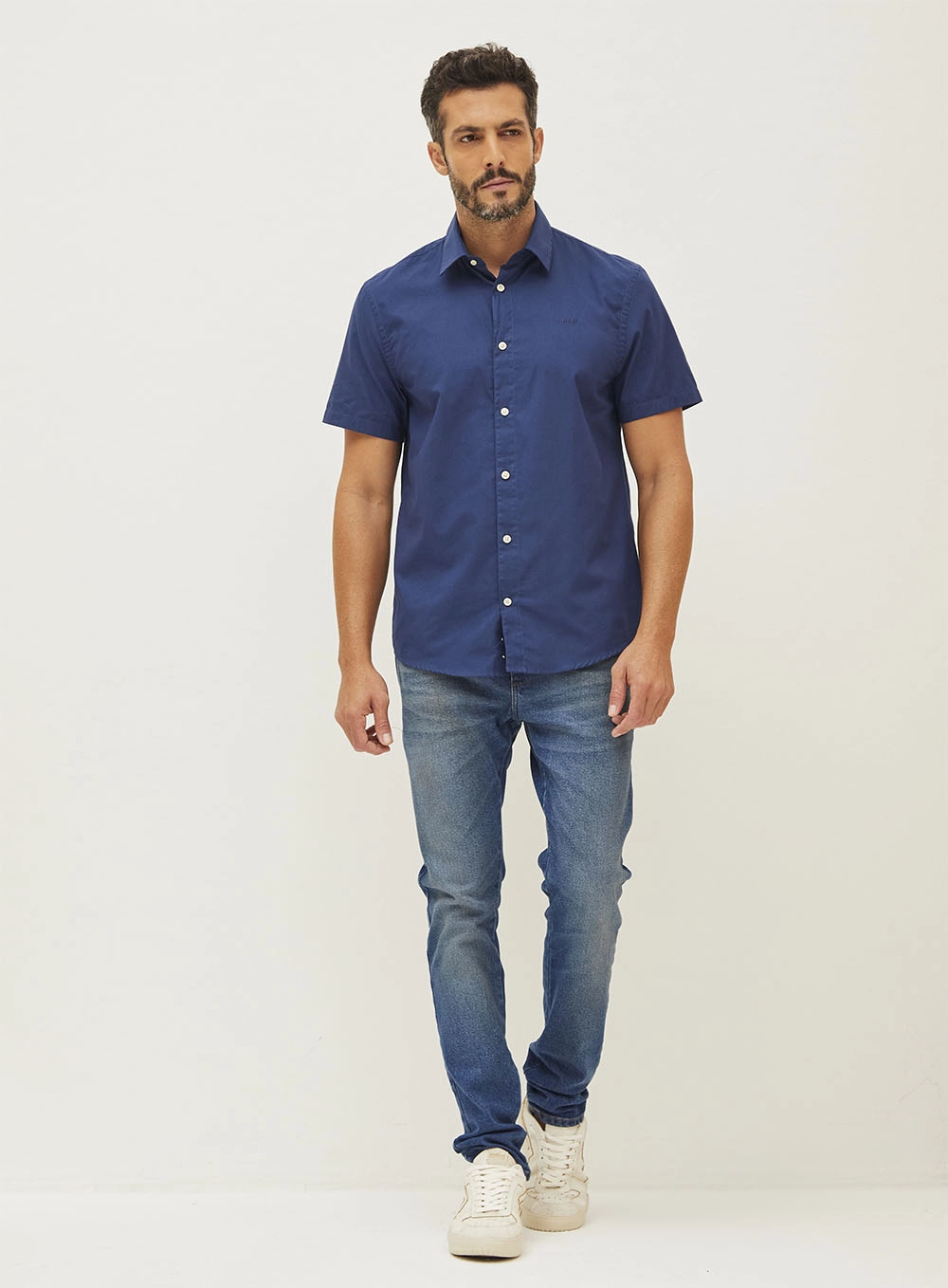 Camisa Masculina Relax Manga Curta Azul Darkness