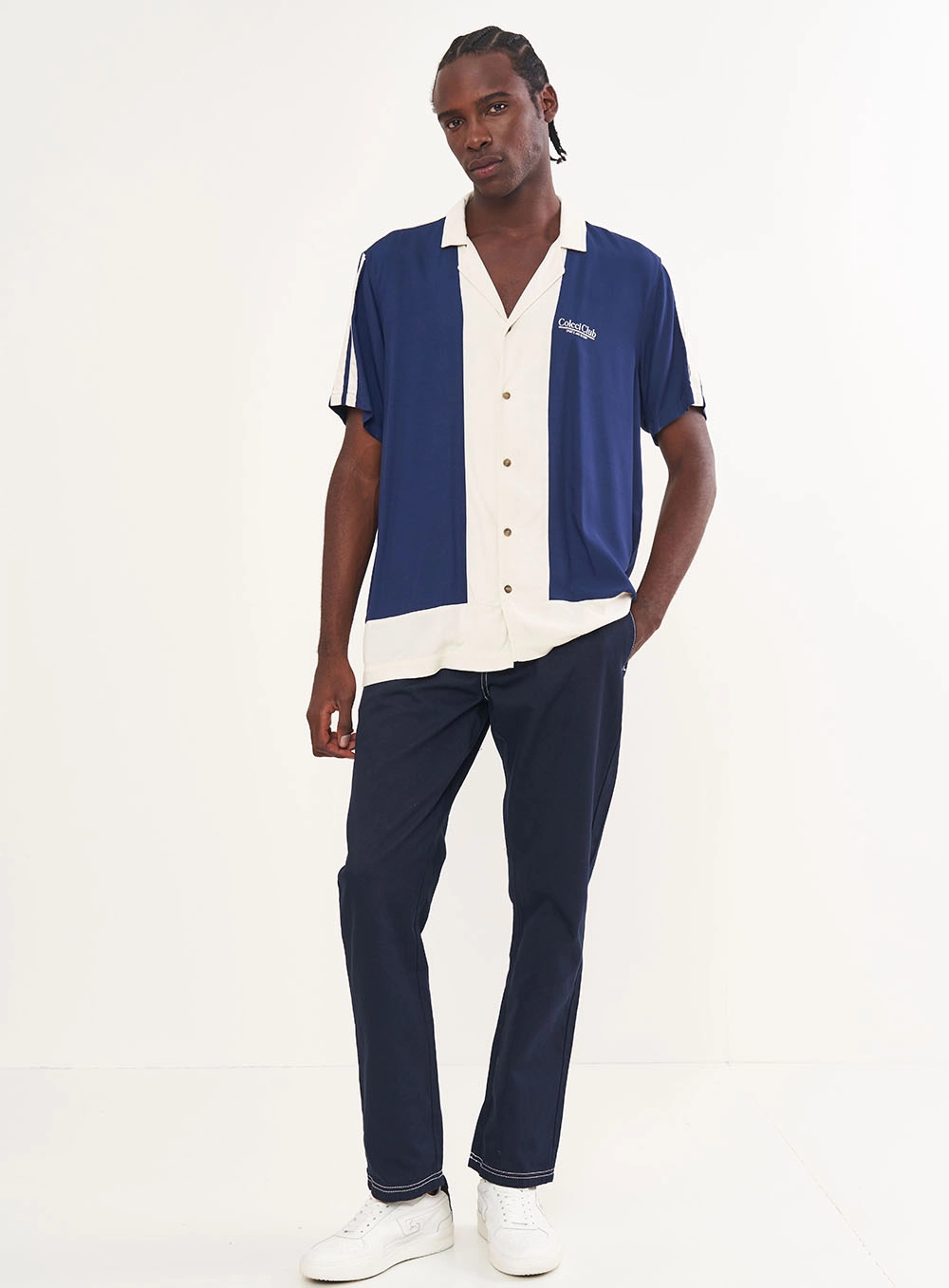 Camisa Masculina Manga Curta Duo Color Box Azul