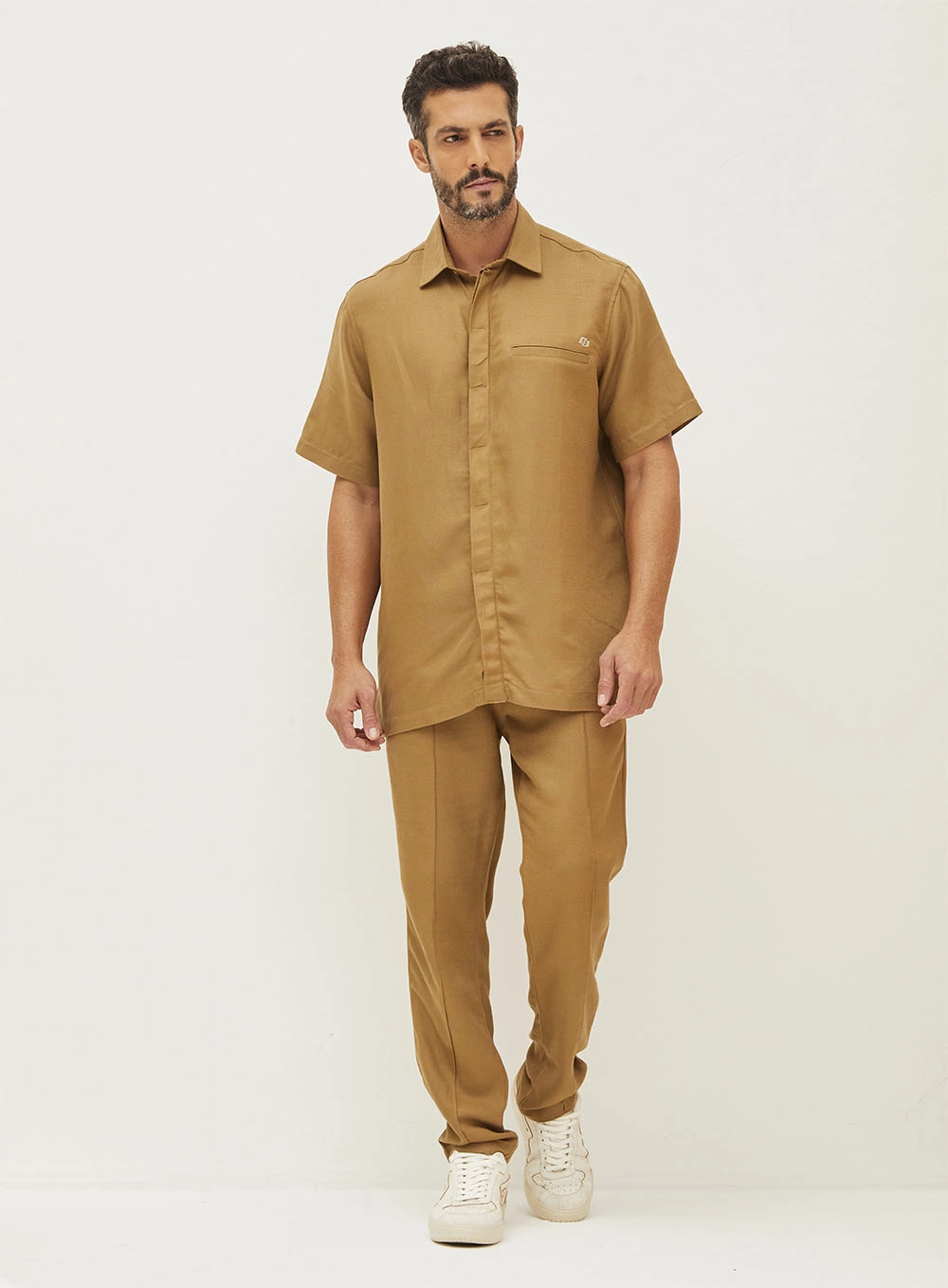 Camisa Masculina Linho Box Marrom