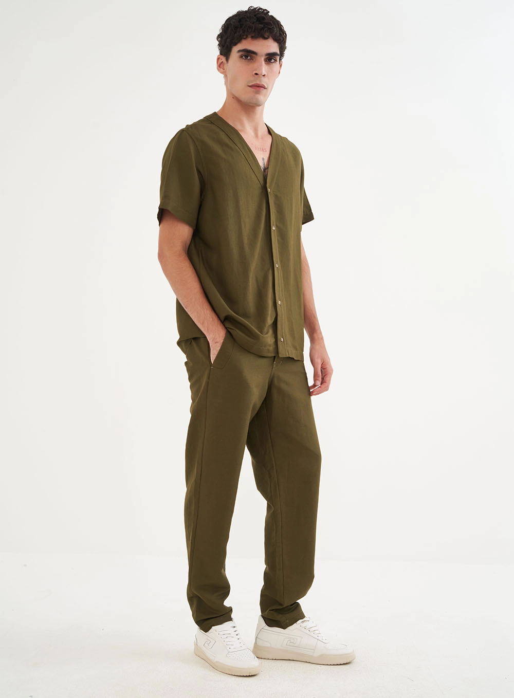 Camisa Masculina Em Linho Box Verde