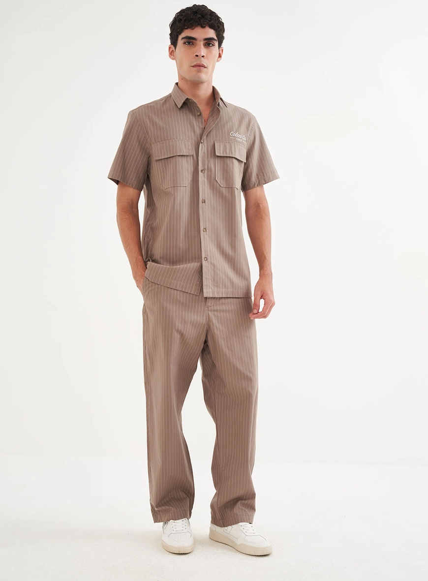 Camisa Masculina Listrada Com Bolsos - Relax