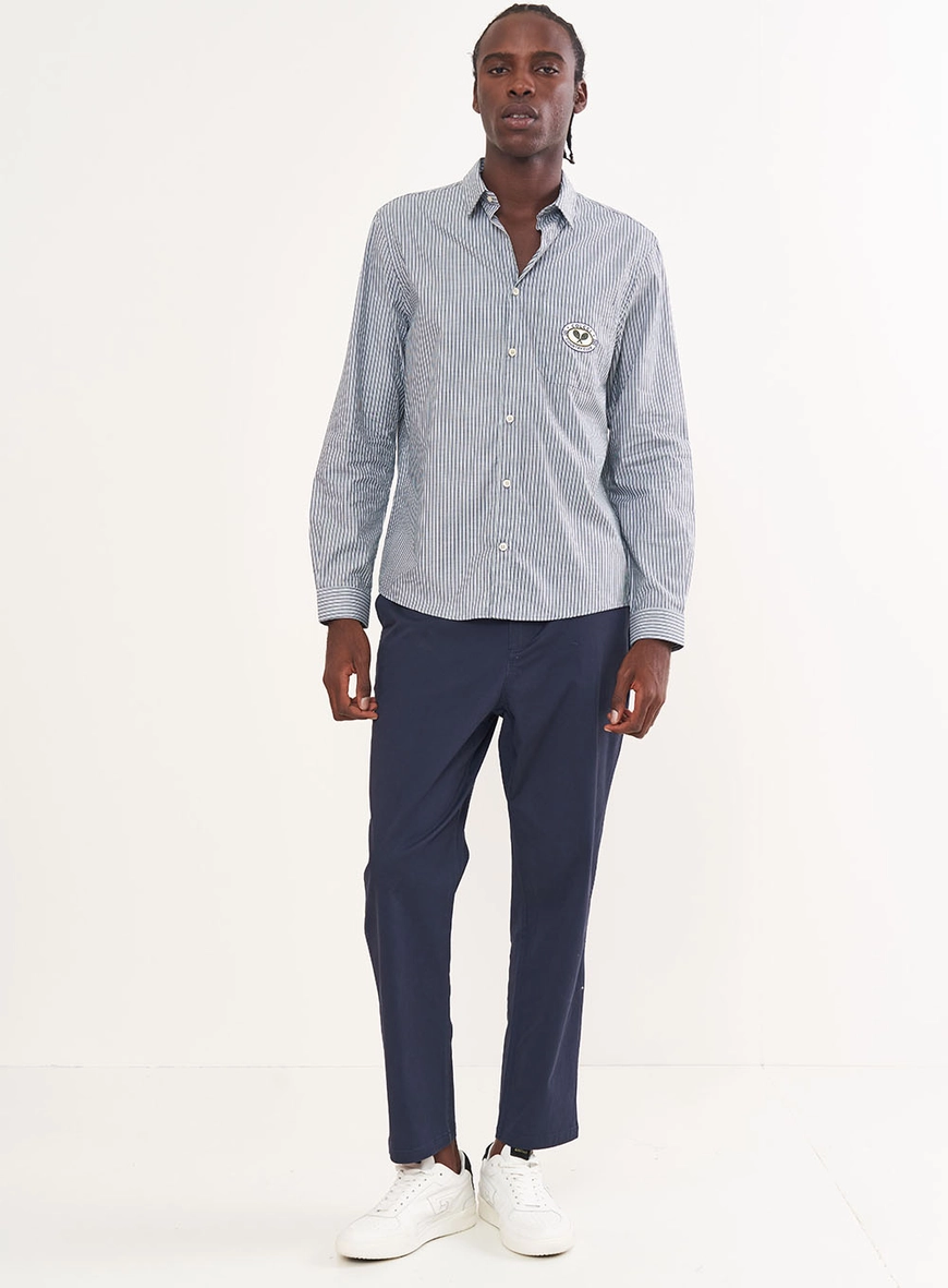 Camisa Listrada Manga Longa Com Bolso - Relax