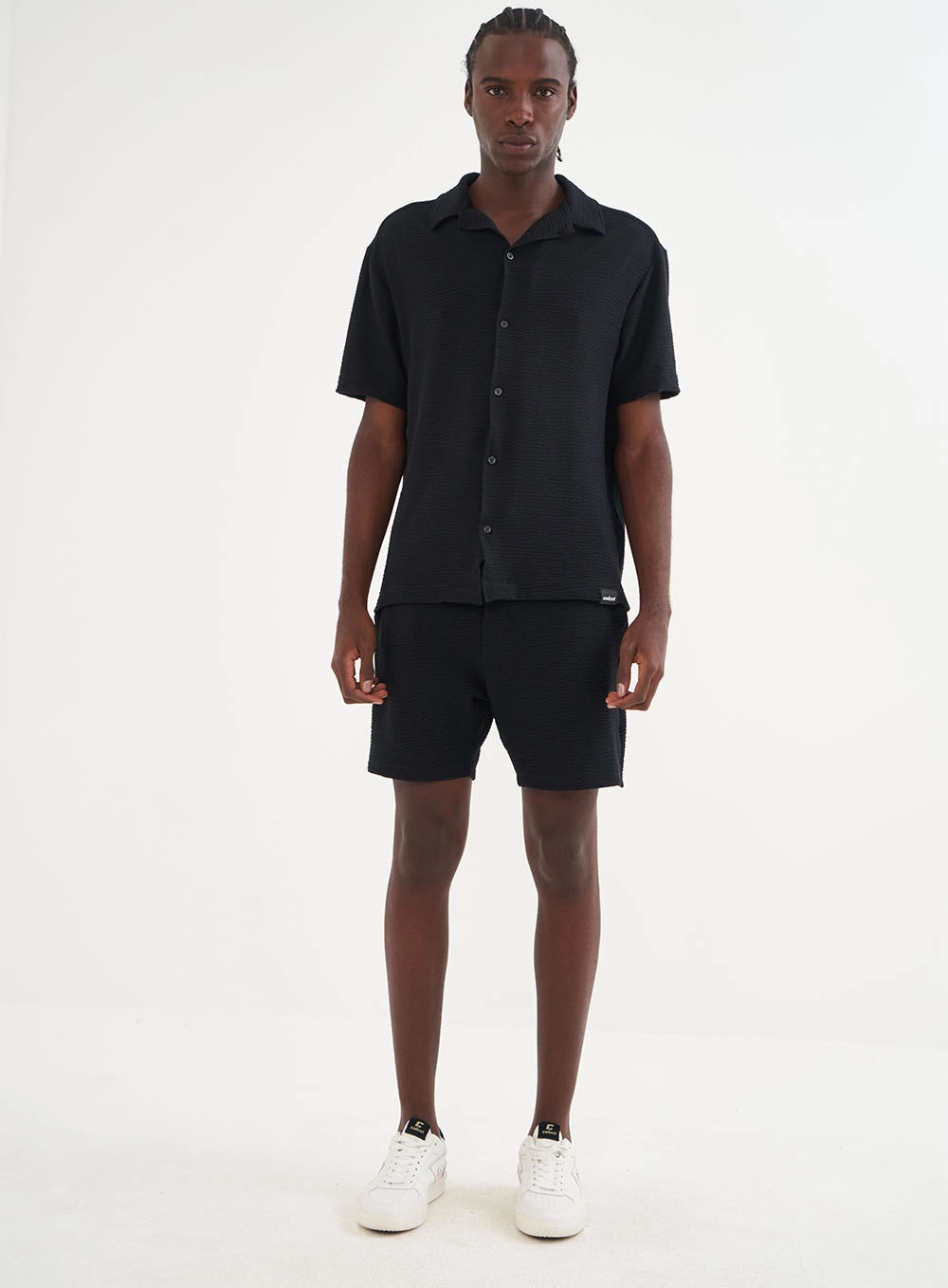 Camisa Masculina Texturizada Manga Curta Preto