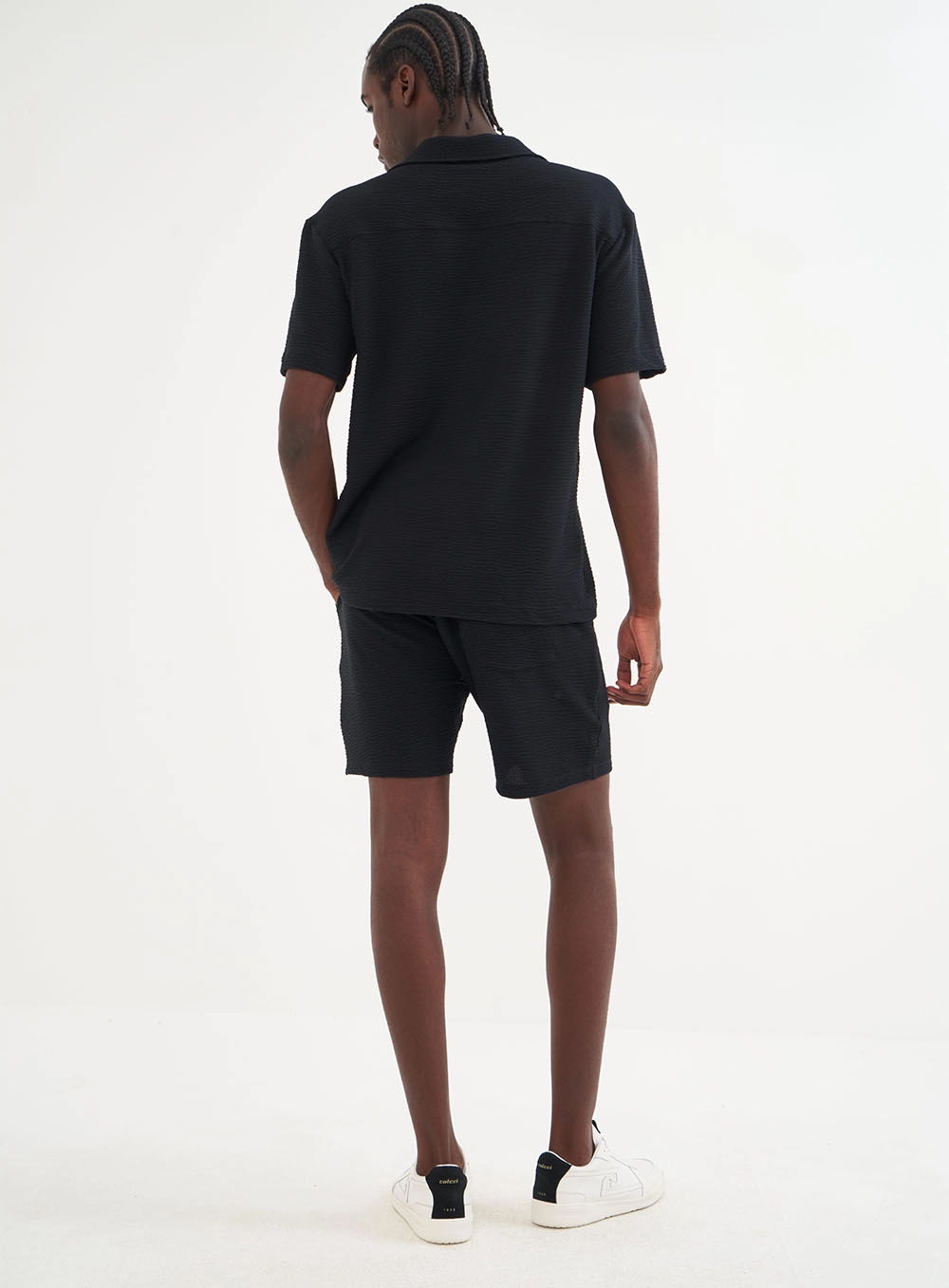 Camisa Masculina Texturizada Manga Curta Preto