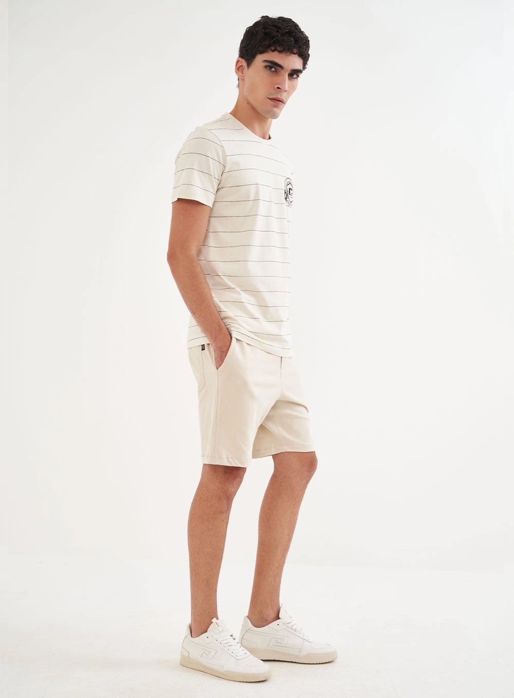 Camiseta Masculina Comfort Com Listras Bege Italian