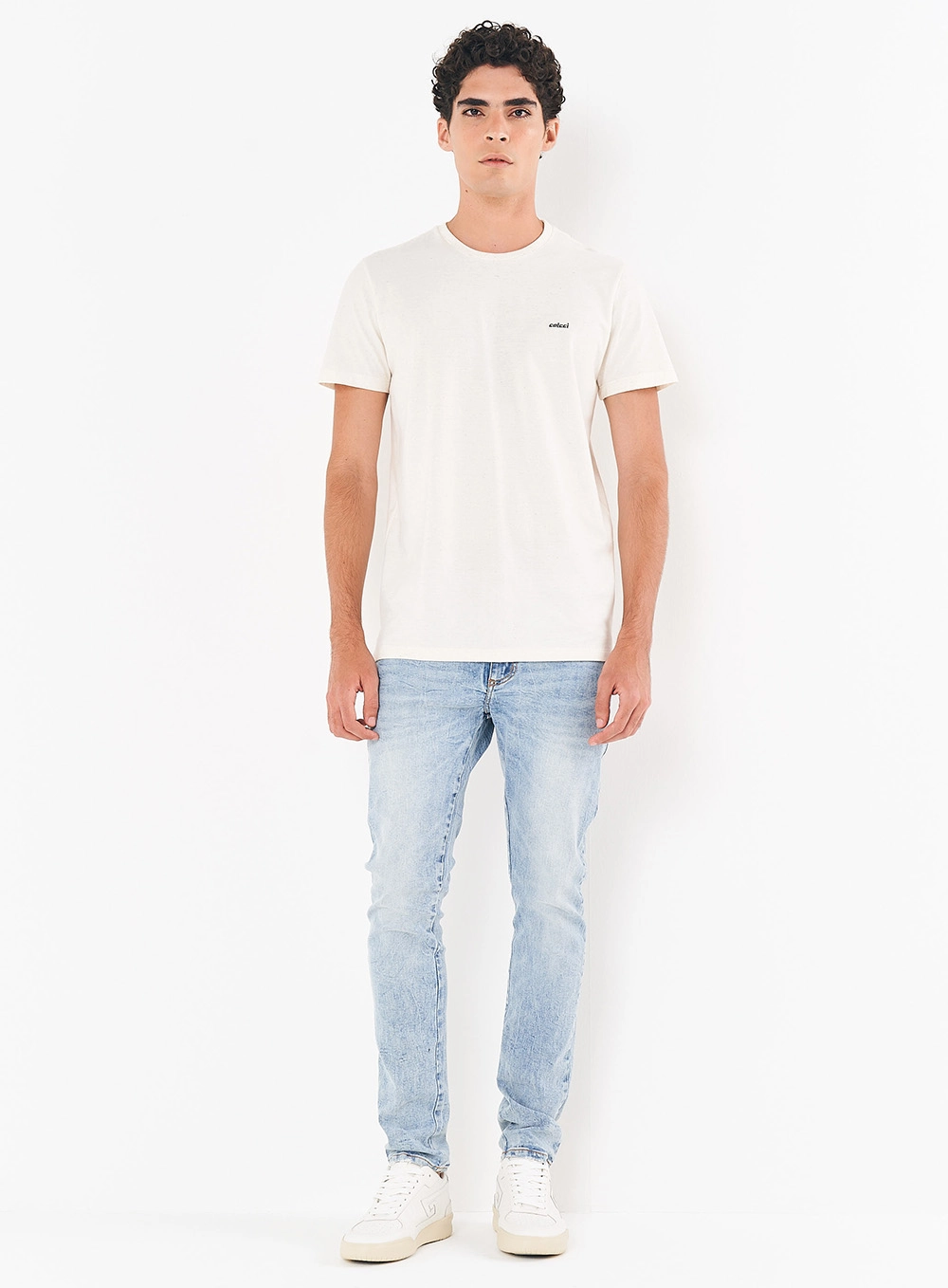 Camiseta Masculina Manga Curta Em Linho Off White